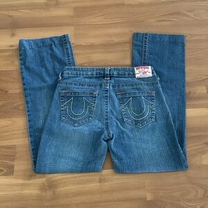 True Religion Jeans Med Blue Wash Horseshoe Embroidery Straight Leg Women’s 25P